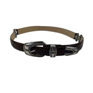 BuckleSource Vintage 90s Brown Leather Western Belt Country Rodeo Croc Pattern S